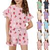 Girls' Summer Outfit Ruffle Sleeve Top And Shorts Clothing Set Lightweight Casual Two Piece