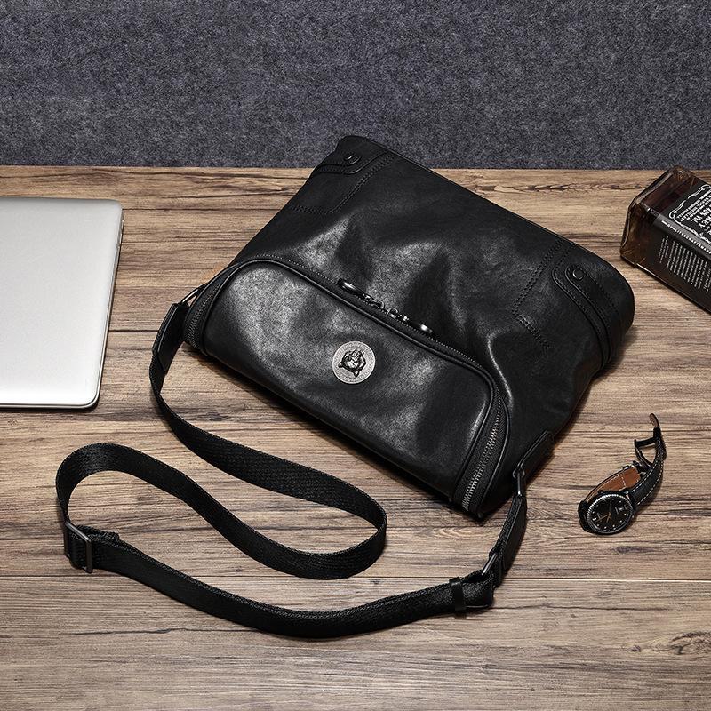 Men's Genuine Leather Vertical Messenger Bag - Large Capacity, Trendy, Multifunctional Shoulder Bag