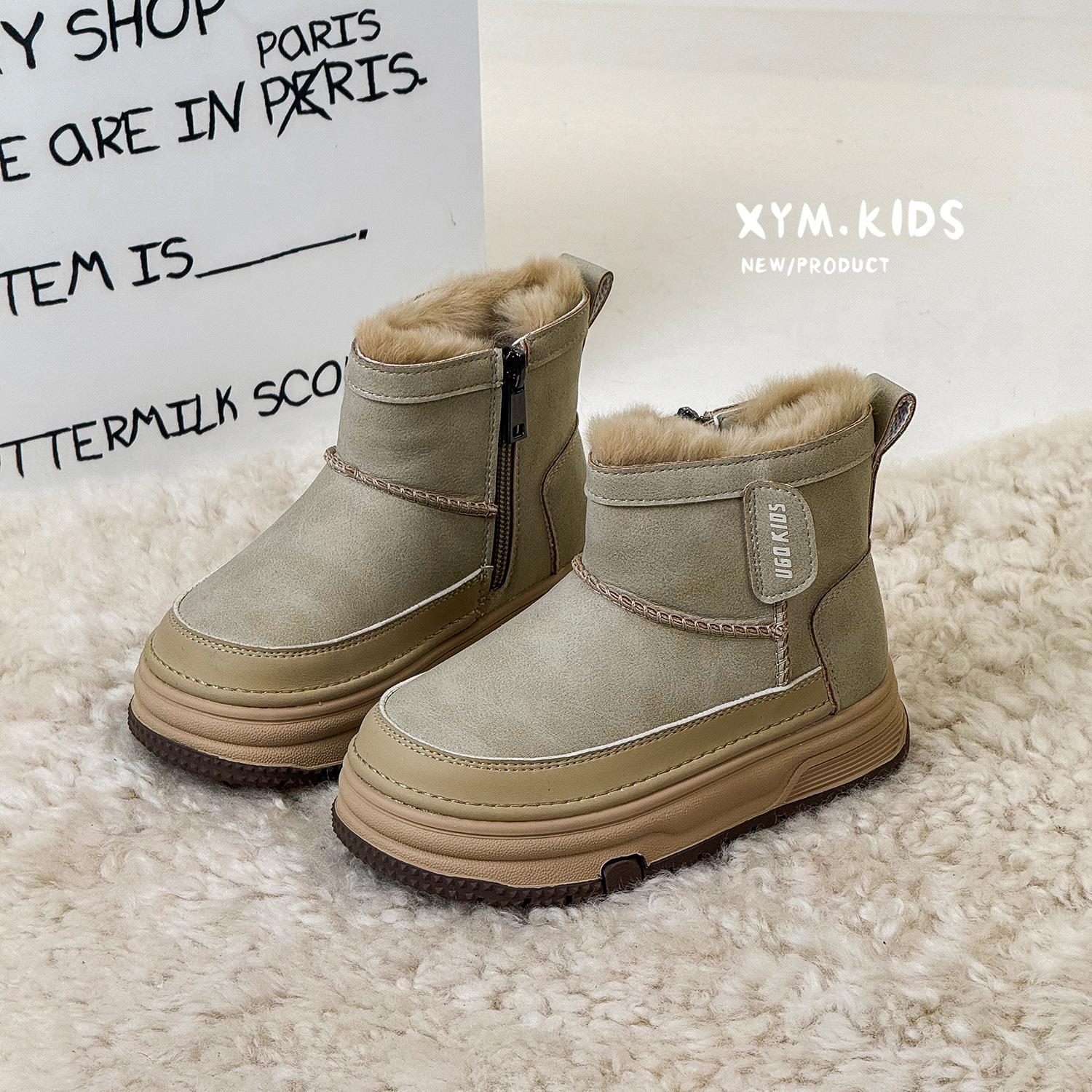 

2025 зима новые детские большие хлопковые сапоги корейская версия повседневные универсальные бархатные теплые на толстой подошве зимние сапоги для мальчиков и девочек 26-30 yards 5 pairs of minimum batch бежевый