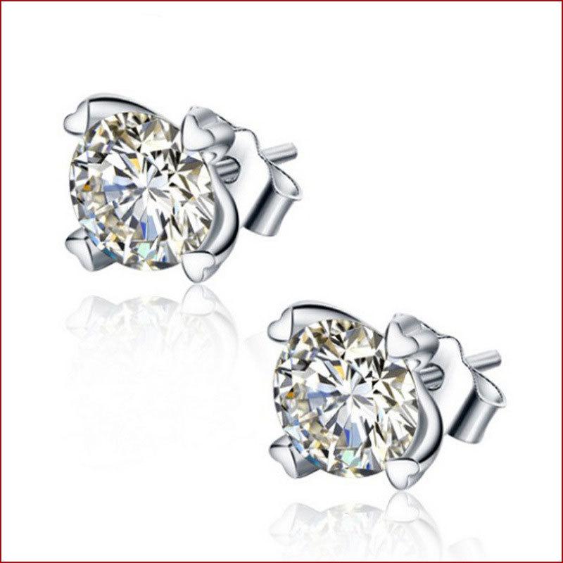 

Серьги-гвоздики из серебра с настоящим цирконием в форме сердца, модные украшения для ушей, посеребренные платиновые серебряные украшения