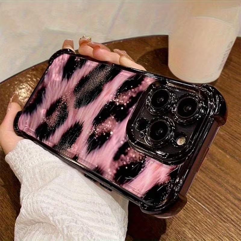 Plating Phone Case For Xiaomi Redmi 15 A3 15C 14C 13C K50 A1 Note 15 14 13 12s Pro Plus 5G Anti Fall Airbag Popular Pink Leopard