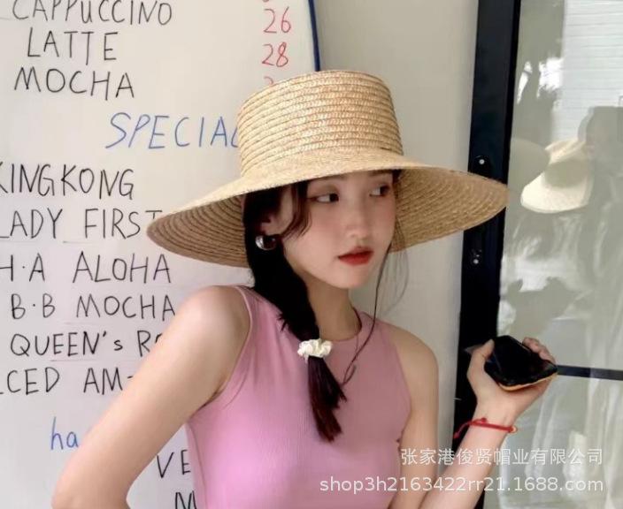 Spring and summer new flat-top straw hat outdoor travel sunscreen sunshade beach big-brimmed basin hat straw hat