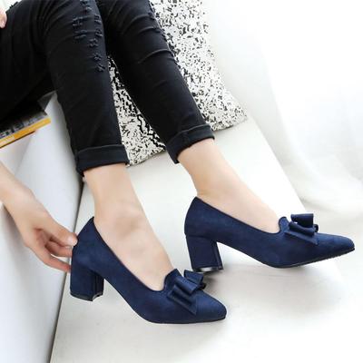 Candy Color Dámské Lodičky Barva Bowknot Suede Block Silné boty na vysokém podpatku Pracovní boty