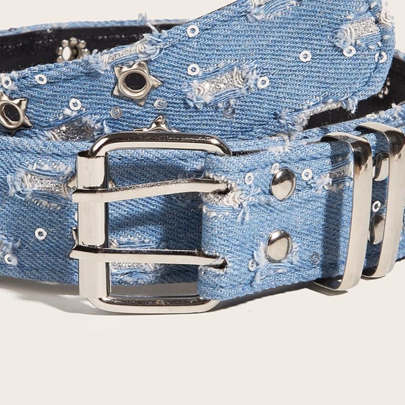 All-match Ladies Waist Belt Distressed Waist Straps Elegant Belt Washed Denim