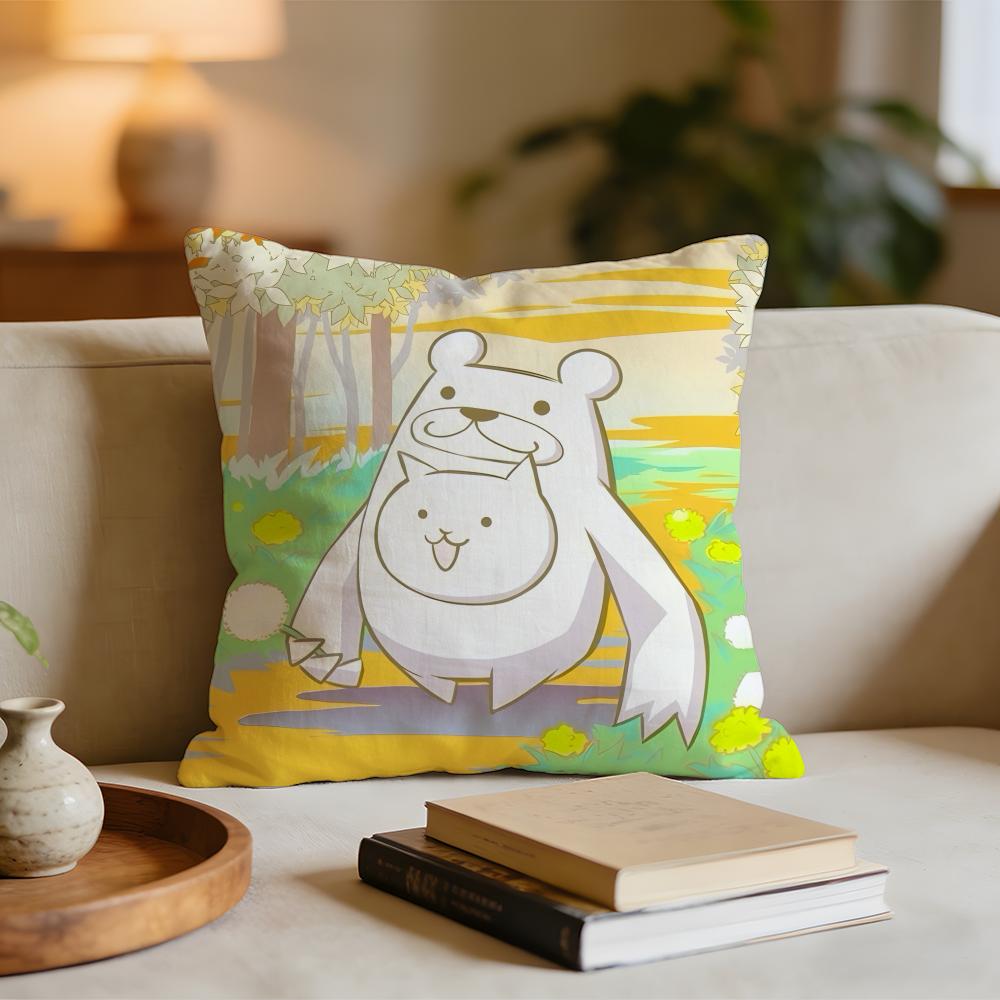 Game The Battle Cats Cushion Cover Short Plush Pillowcase for Bed Sofa Carwashable