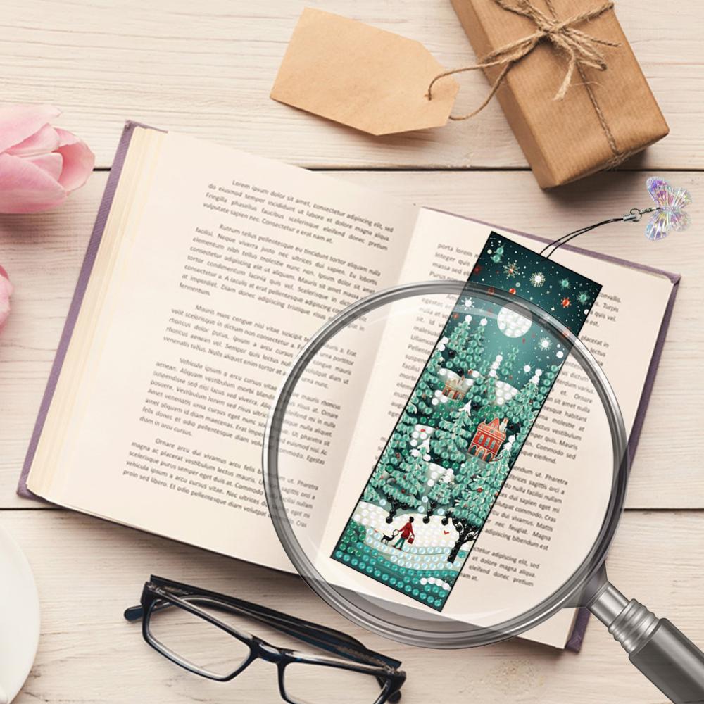 4Pcs Special Shaped Christmas Butterfly Flowers 5D DIY Diamond Art Book Mark Diamond Painting Bookmark Making Kit for Beginners
