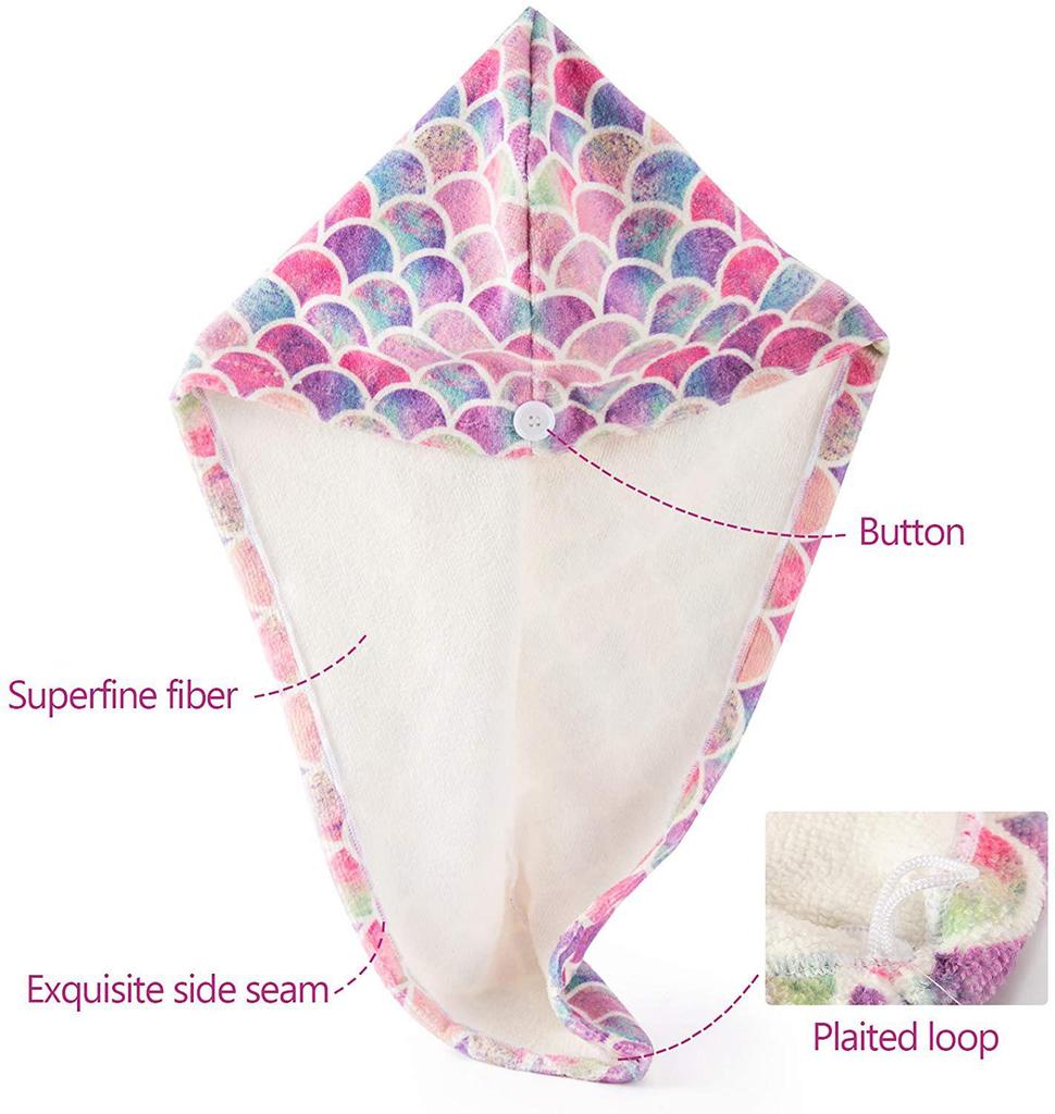 Mermaid Print Quick-Dry Hair Cap - Ultra-Fine Fiber Hair Drying Headscarf with Fish Scale Design