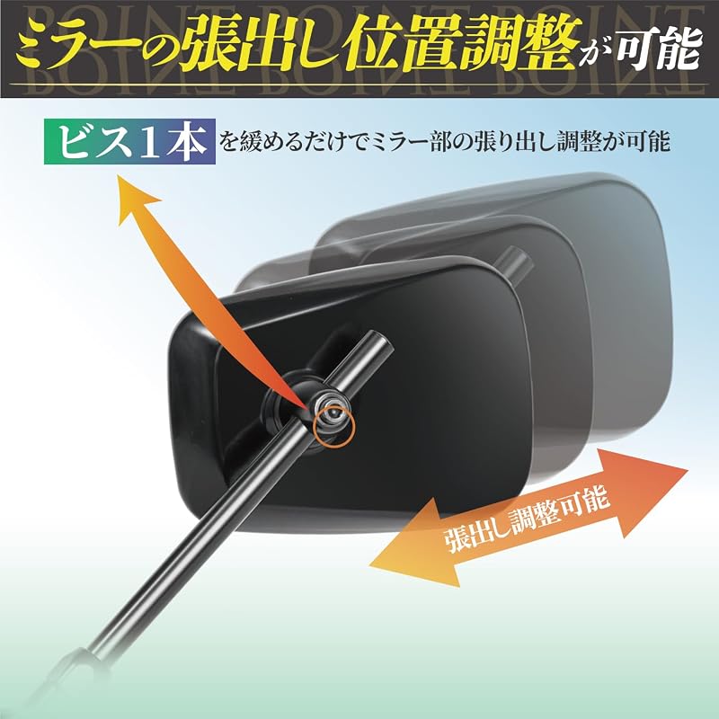 TANAX NAPOLEON NA-007 AZ3 Mirror EX Black Motorcycle Mirror, 10mm Standard Thread, Left/Right Compatible, with Turner, Sliding Mirror, Complies with