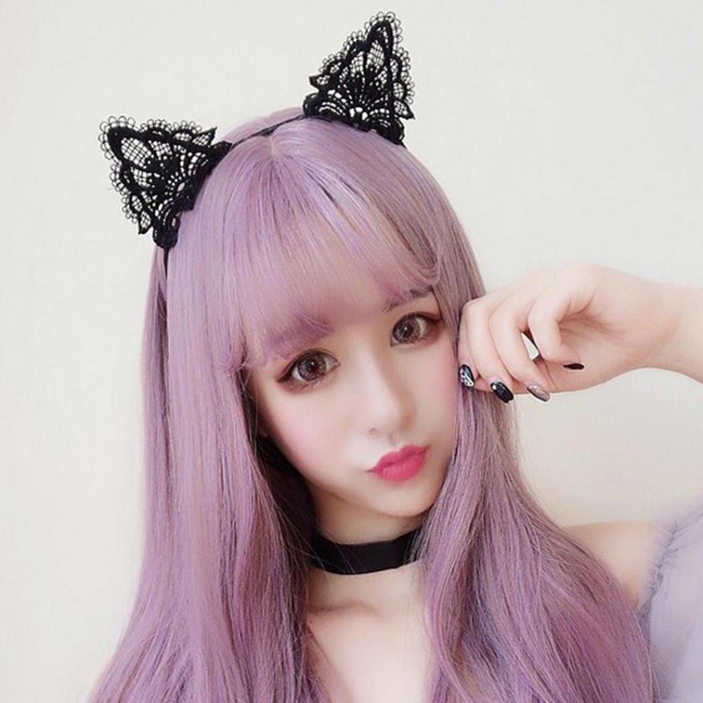 Flickor Barn Söta Svarta Kattöron Huvudbonad Fest Spets Hår Huvudband Hårband