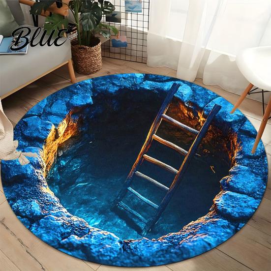 Hand Washable Floor Machine Bedroom Rug Realistic 3D Hole Mat Round Optical Illusion Non-Slip Area