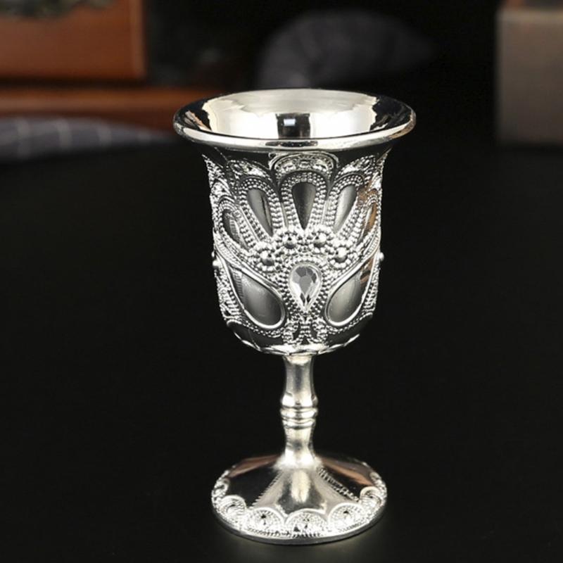 Small Goblet Chalices Retro Metal Wine Cup for Wedding Whiskeys Medieval European Style Embossed Drinking Cups Gift