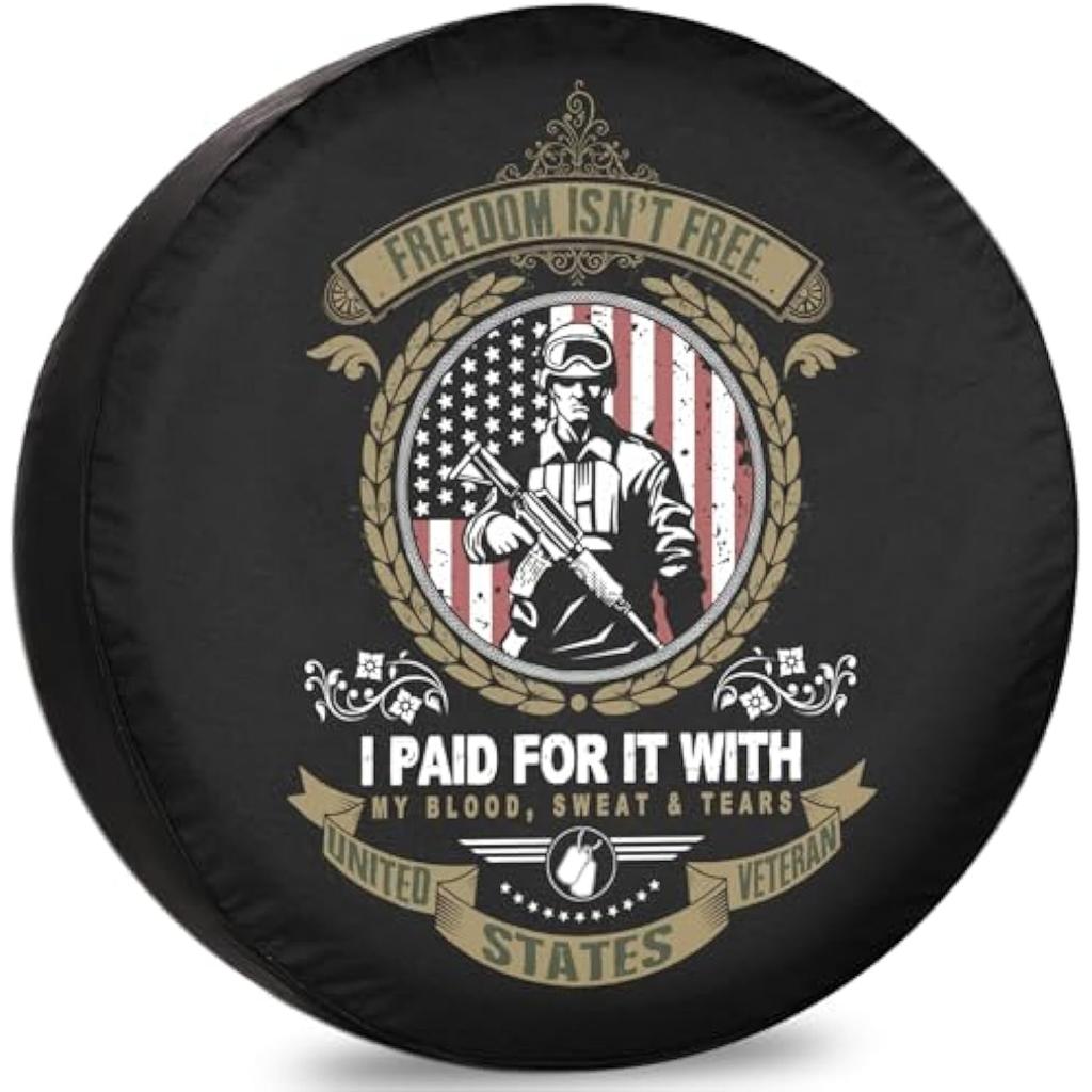 Freedom Isn't Free Veteran Soldier Tire Cover Patriotic American Flag Spare Wheel Protector for RV Camper SUV