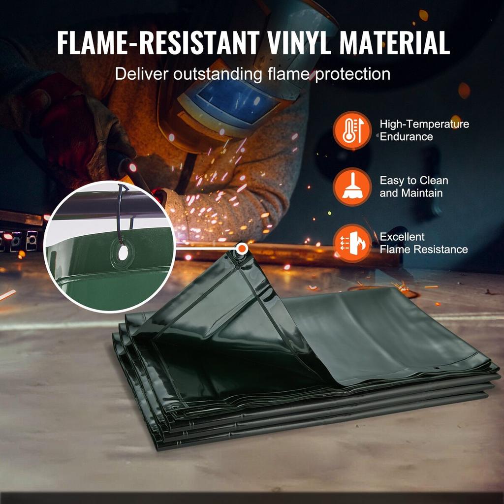 Welding Screen with Frame, 6' x 6' 3 Panel Welding Curtain Screens, Flame-Resistant Vinyl Welding Protection Screen on 12 Swivel Wheels (6 Lockable),