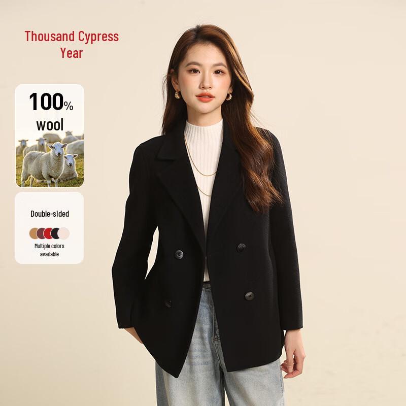 

Qianbainian 100% Wool Double-Breasted Suit Collar Coat XL