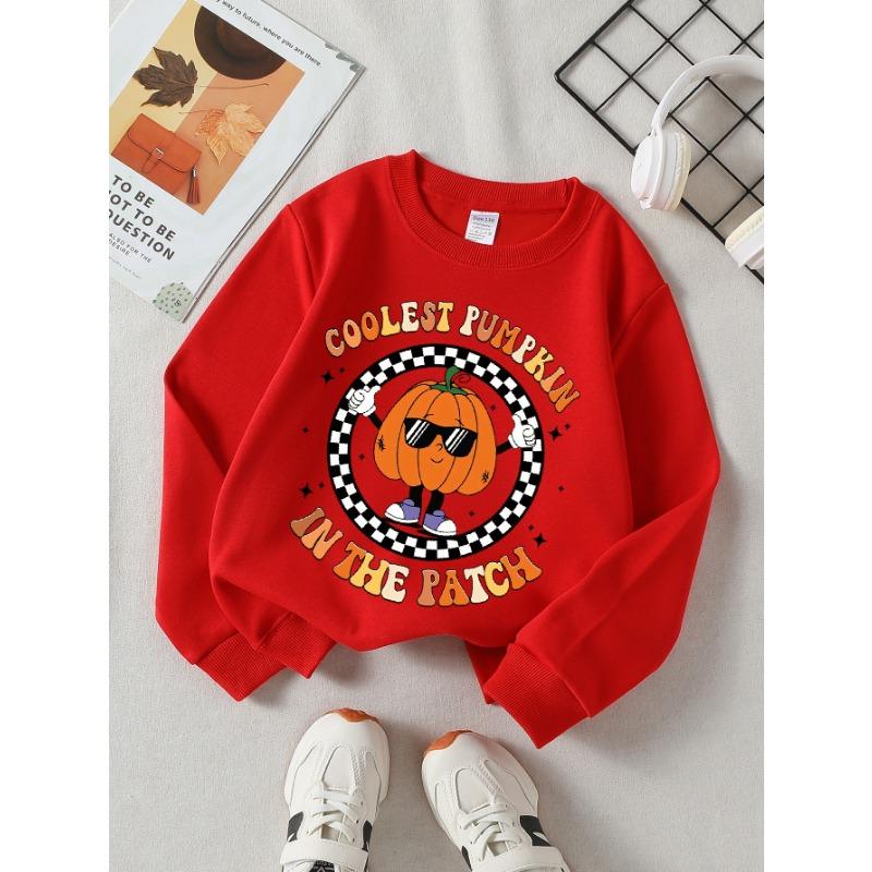 European Sizes Coolest Pumpkin Fashion Glasses Patch Girls' Crew Neck Sweatshirt, Western Top, Long Sleeved, Casual for Little Girls.