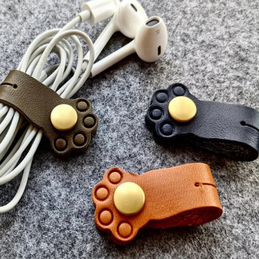 Earphone Cord Organizer Cute Animal Leather Cable Winder Cable Protector Clip Anti Loss Wire Ties Cat Claw Shape
