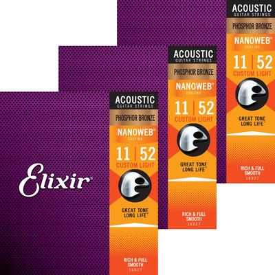Elixir Elixir Akustikgitarrensaiten NANOWEB Phosphor Bronze Custom Light 3er Set .011-.052 #16027 []