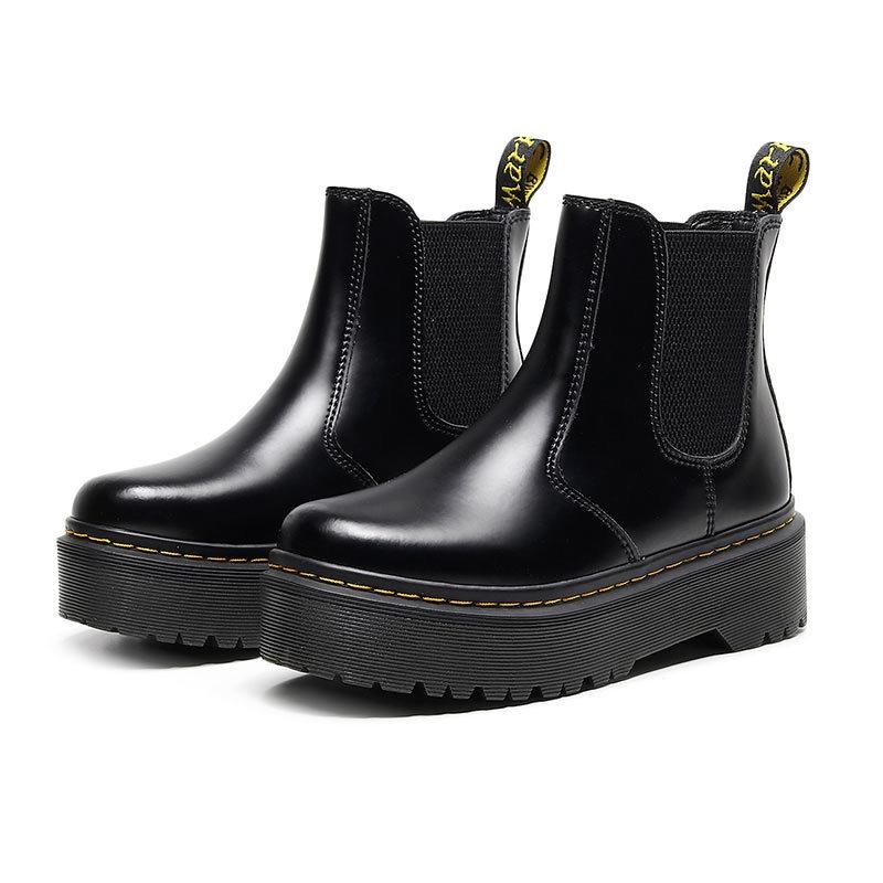 Chelsea Boots Women's Platform Martin Boots Women's British Leather Short Boots Muffin Bottom One Pedal Leather Shoes