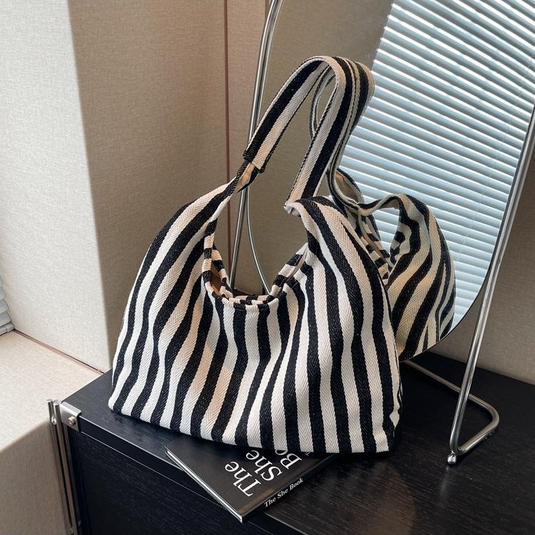Striped Handbag Shoulder Large Capacity Casual Bag New Women's Bag Tote Bucket Bag Large Capacity Canvas Tote Bag