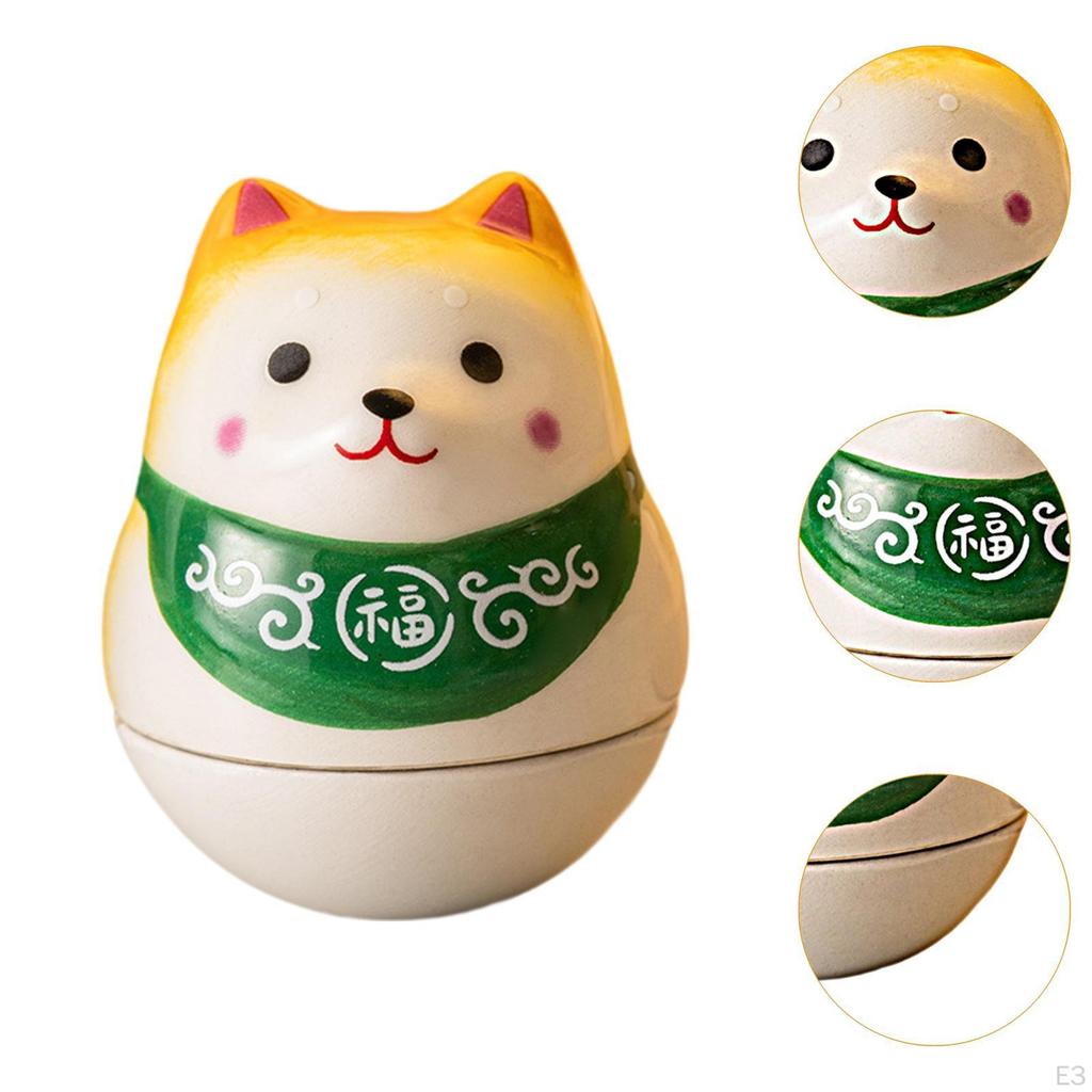Ceramic Lucky Dog Shiba Inu Figurine Tumbler Doll 1.4x1.4x1.5inch Desktop Ornament