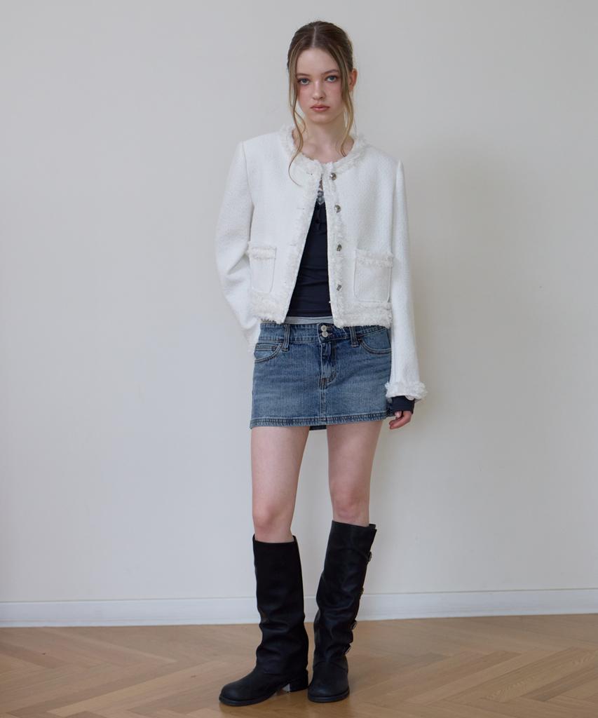 ROSEFRANTZ Soft Fringe Tweed Jacket [Ivory]