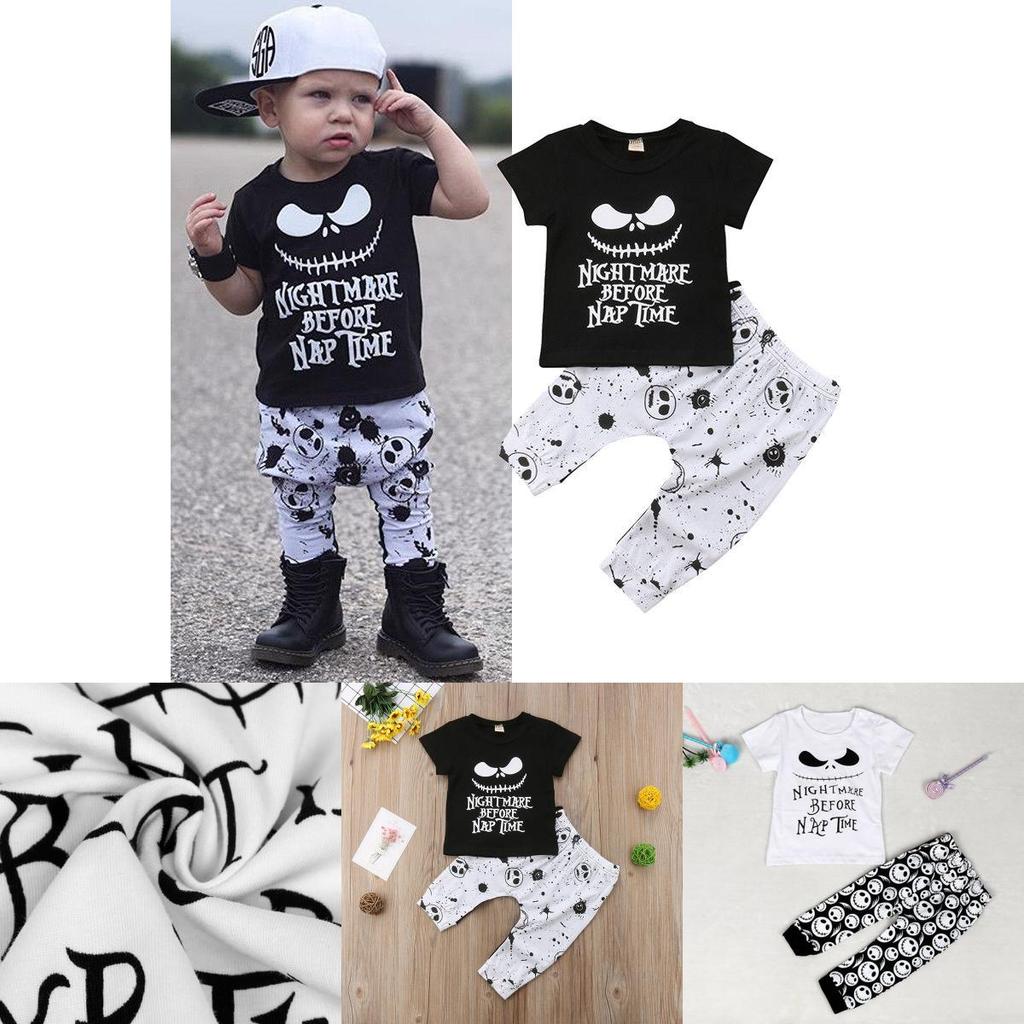 Adorable Halloween Baby Boy Girl Cotton Top T-shirt With Stripe Long Pants Set