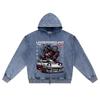 DTG print Knitted Denim Zip-Up Hoodie Underground Brother Print Zipper Hoodies  