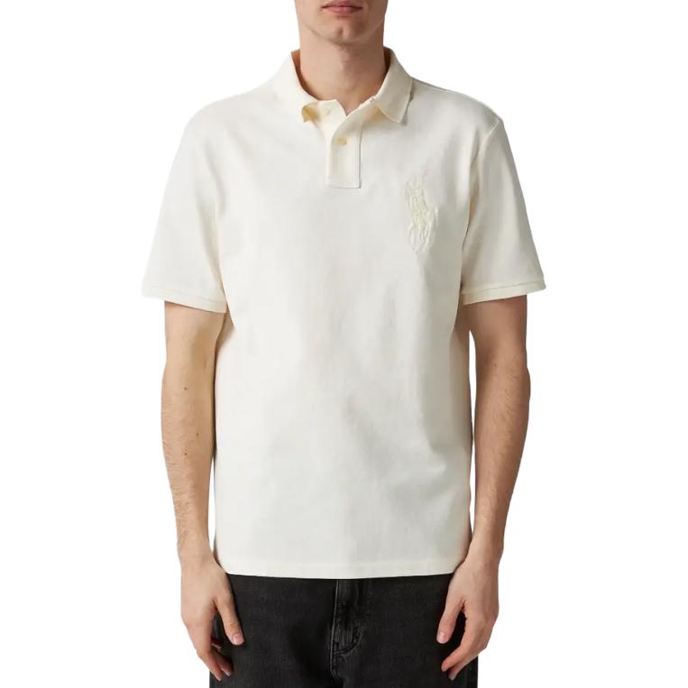 Polo Ralph Lauren Polo a Maniche Corte Aderente con Stampa Logo Uomo top Bianco Crema 710936508-005