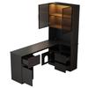 Corner desk with shelf and LED display cabinet 120×80×180 cm - desk with cable grommet, 3 drawers, 2 doors, open compartments