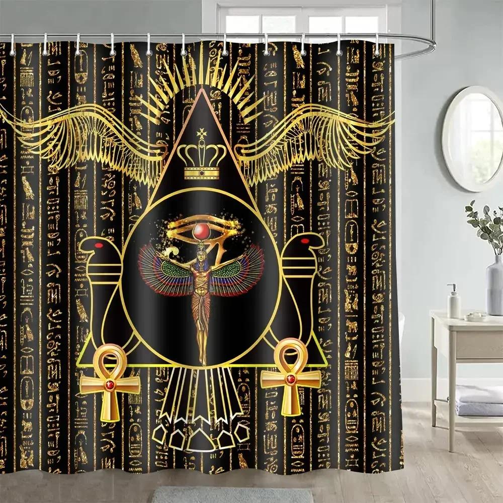 

Шторка для душа Иероглифы Алфавит Символы Крутые Египетские Буквы Рисунок Ванная Комната Полиэстер Ткань Занавеска для Ванной 90x180cm-35x70in