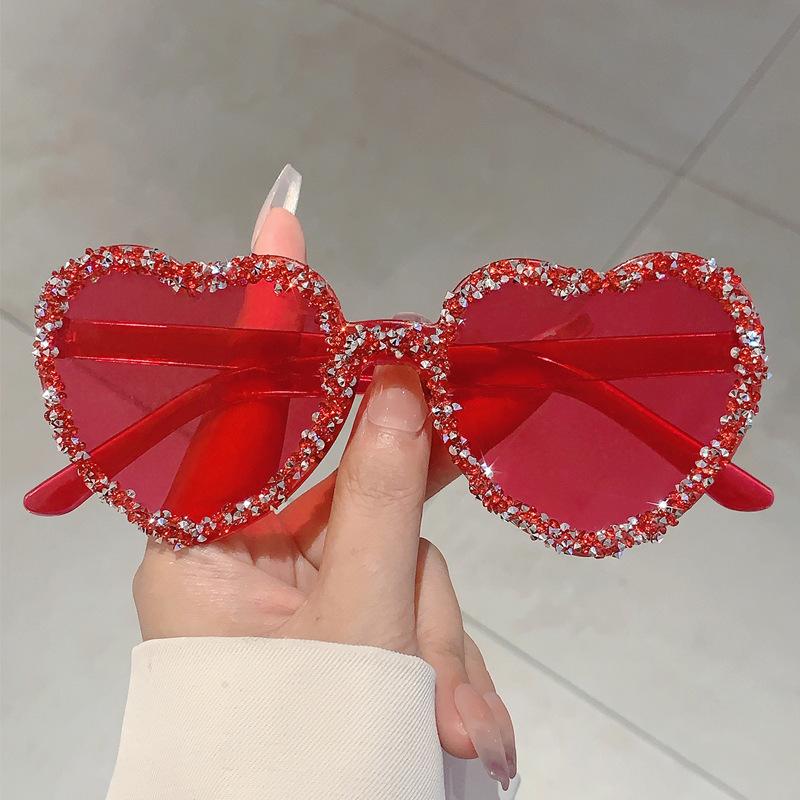 Heart-Shaped Frameless Sunglasses With Rhinestones, Fashionable Party Glasses, Unique And Quirky Candy-Colored Sunglasses