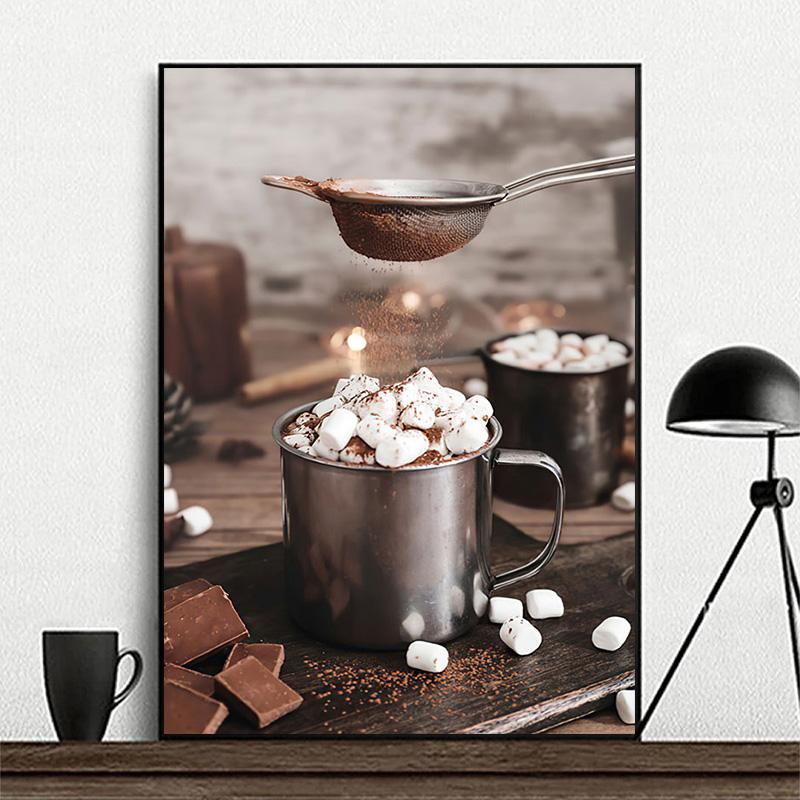 Póster navideño con diseño de bola de nieve, ciervo, pan de jengibre y Chocolate, arte de pared, lienzo impreso, pintura nórdica, cuadro decorativo para sala de estar