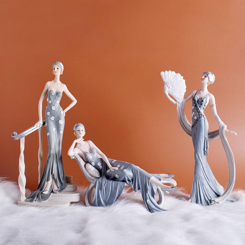 European Resin Statue Accessories Girl Beauty Character Home Livingroom Table Figurines Crafts Decoration Wedding Birthday Gifts
