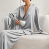 Women's Satin Silk Sleepwear Low Cut Sexy Home Clothes Pajamas Single Breasted Long Sleeves Wide Leg Pants Trouser Set