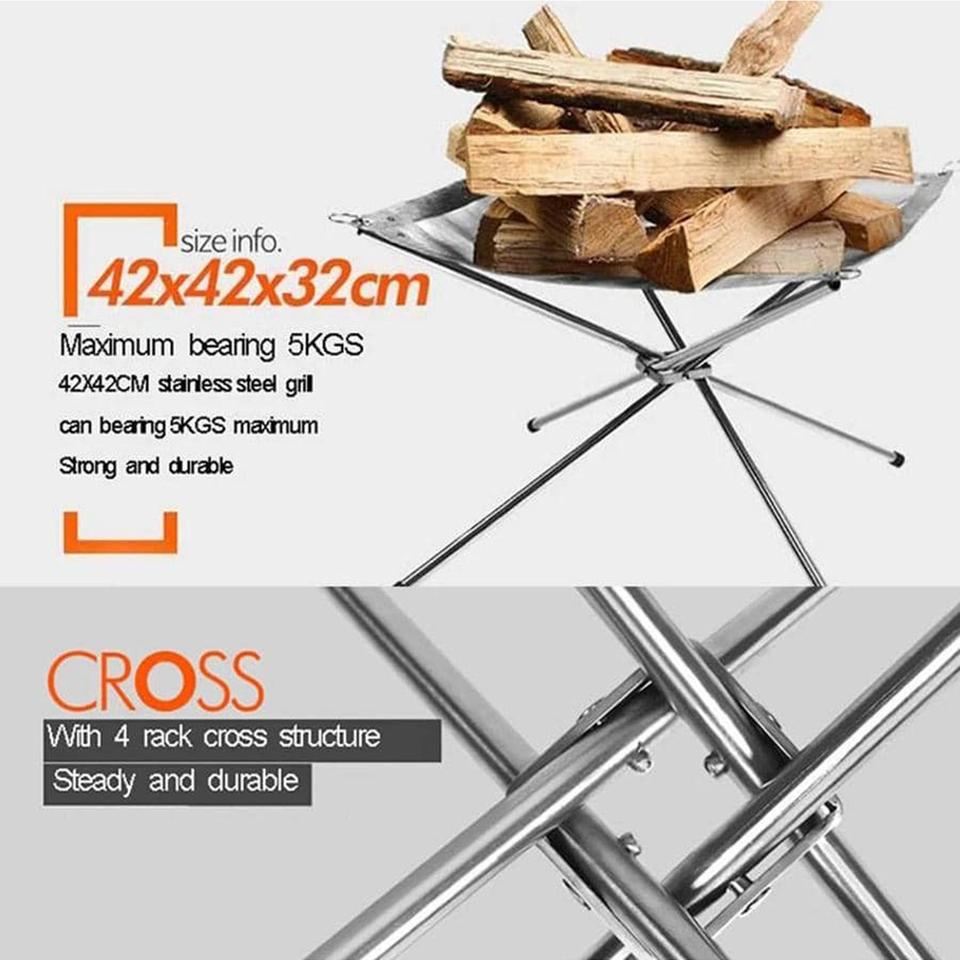 Outdoor BBQ Bonfire Rack Portable Camping Fire Pit Grill Stainless Steel Mesh Fire Pit Wood Stove Stand Foldable Fire Frame Rack
