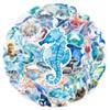 50pcs/pack New Hand Drawn Ocean Series Graffiti Stickers For Luggage Phone Guitar Water Cup Movable Stickers