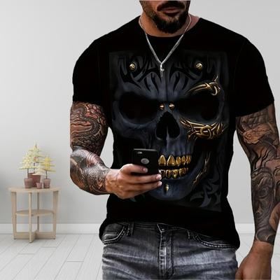 Tricou pentru bărbați nou de vară, cu imprimeu cu craniu, tricou pentru bărbați