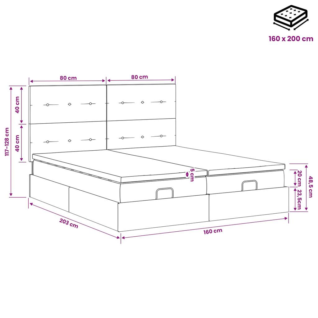 Ottoman Bed with Mattress and LED Taupe 160 X 200 Cm Fabric