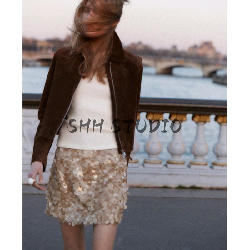 Women's Spring Clothing French Style Design Short Beads Decoration Sequin Fashion Punk Mini Skirt 3920221