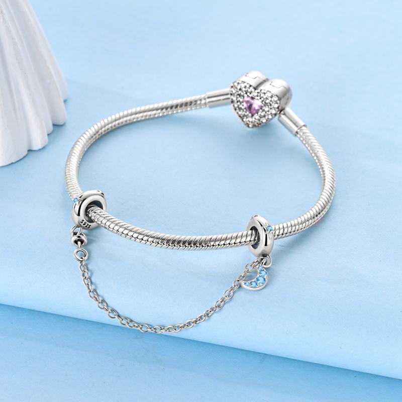 Copper Metal Star Moon Secure Safety Chain Charm Bead Components Pendant Bead Component High Quality Fine Jewelry Compatible With Authentic Original