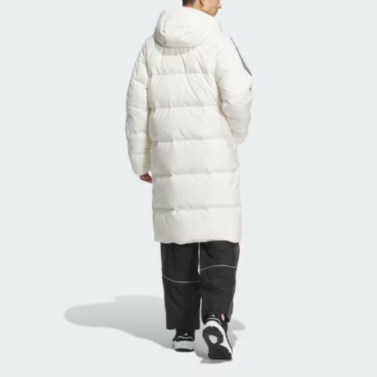 Adidas Sports Lifestyle Series Warm Ultra-Light Wear-Resistant Windproof Logo Stripe Zipper Long Duck Down Jacket Unisex Outerwear White JG5957