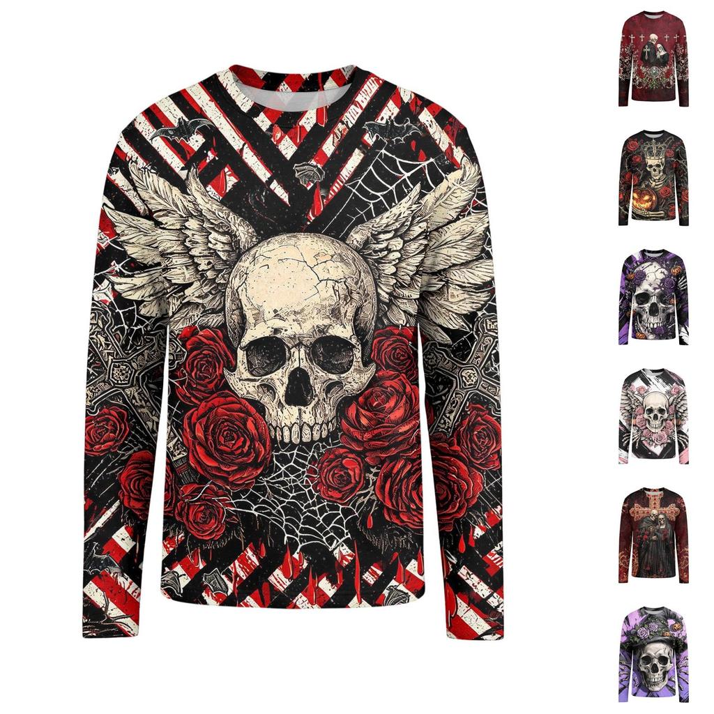 Men's Halloween Print Neck Long Sleeve T-Shirt