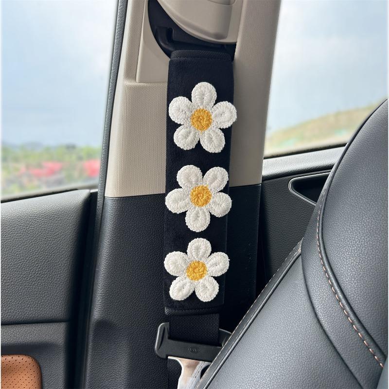 Car Seatbelt Cover Cute Embroidered Flowers Auto Shoulder Strap Protector Pad Seat Belt Harness Cushion for Children Women