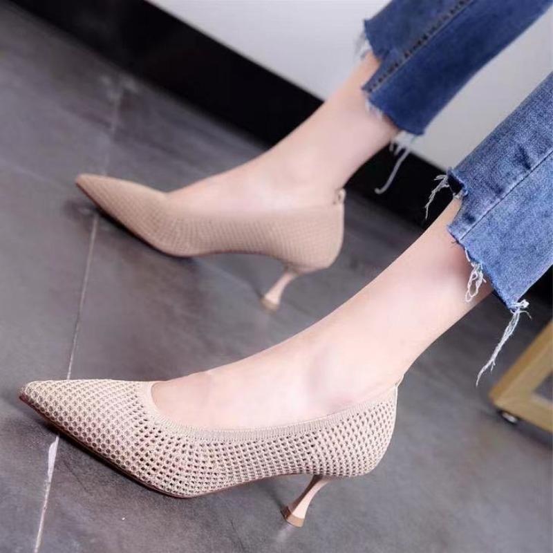 Women Pumps Summer Comfortable Stiletto Party Shoes Stiletto Sexy Single Shoes  knit Woven Mesh Breathable Women work Shoes
