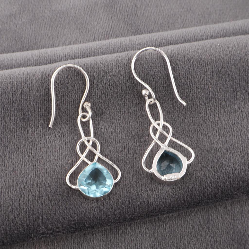 Sky Blue Topaz Gemstone Earrings, Handmade Gorgeous Jewelry, 925 Sterling Silver Jewelry, Bohemian Earrings For Wedding Gift