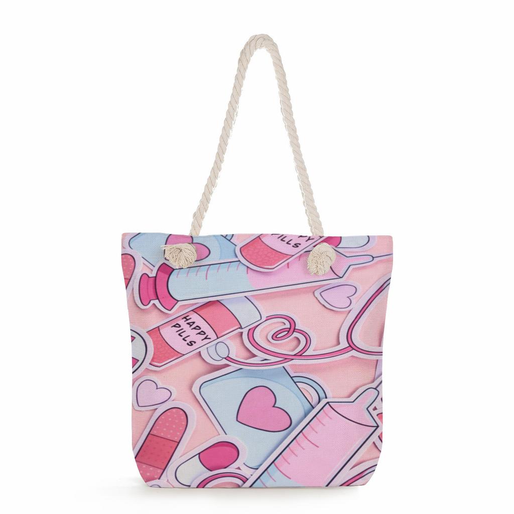 Multifunctional  Nurses Series Printed Thick Rope Shoulder Beach Bag 7589 CLE