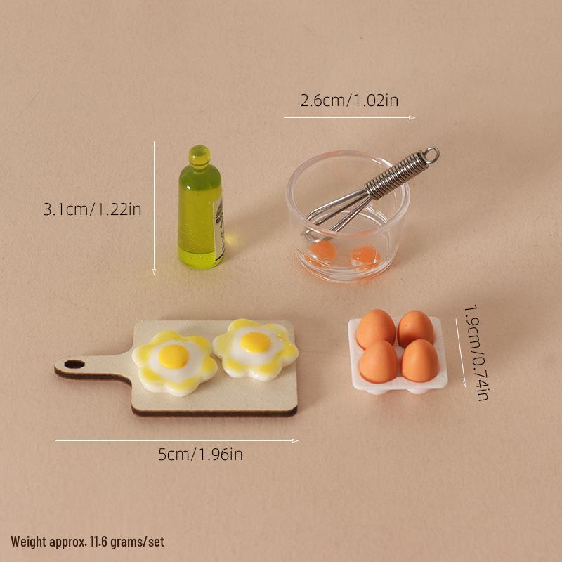 Miniature Dollhouse Kitchen Accessories: Fried Egg Tray Model DIY Set
