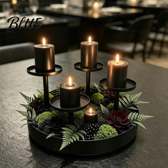 Indoor Ambient Lighting Elegant Fireplace Holder Circular Pillar Candle Stand Metal 4-Pillar Tiered Mantle Decor
