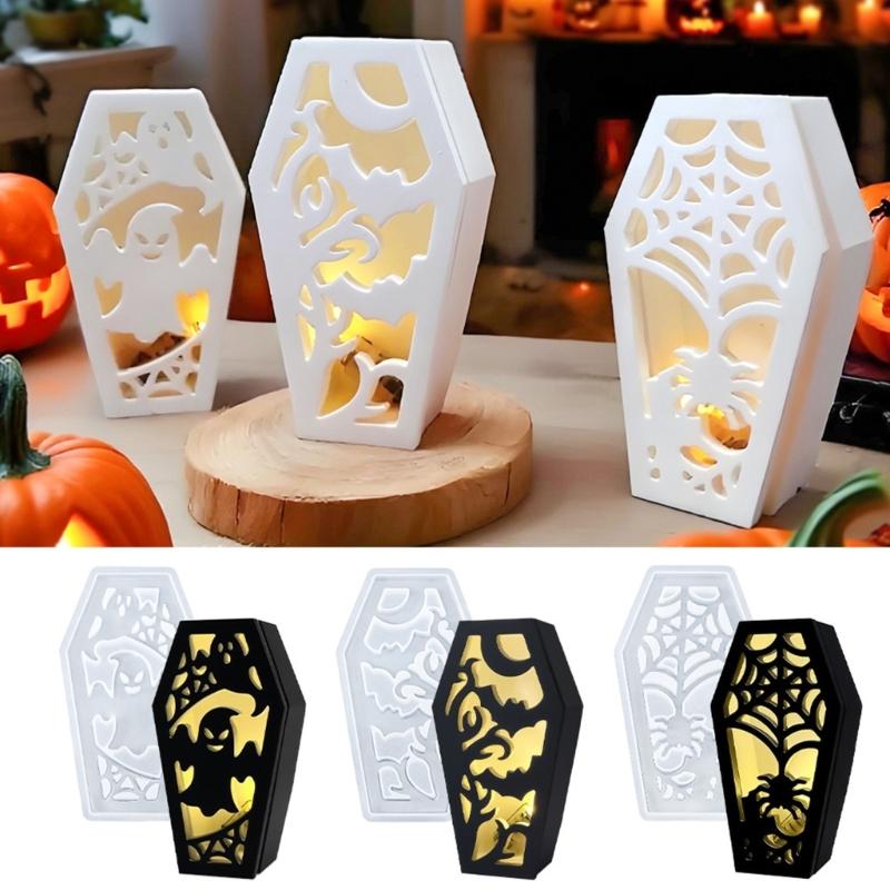 Halloweens Coffin Silicone Mould for Lanterns Candle and Craft With Detailed Engraving