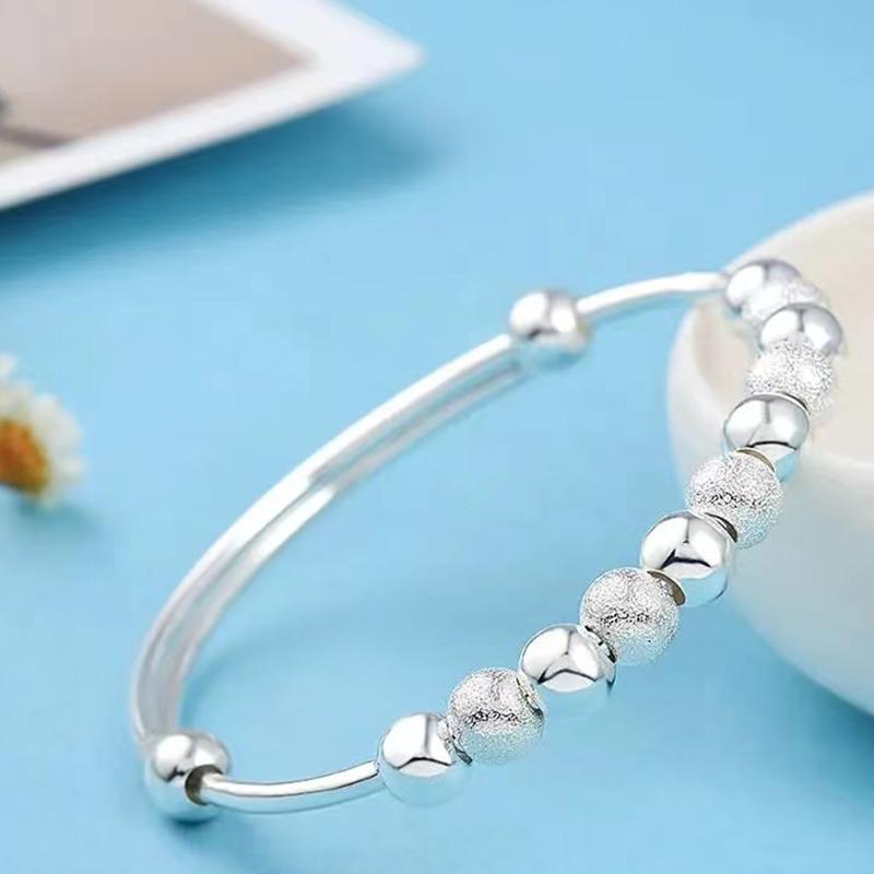 Korean Silver Charm Lucky Beads Bangles For Women Bracelets Fashion Party Wedding Engagement Popular Trendy Jewelry